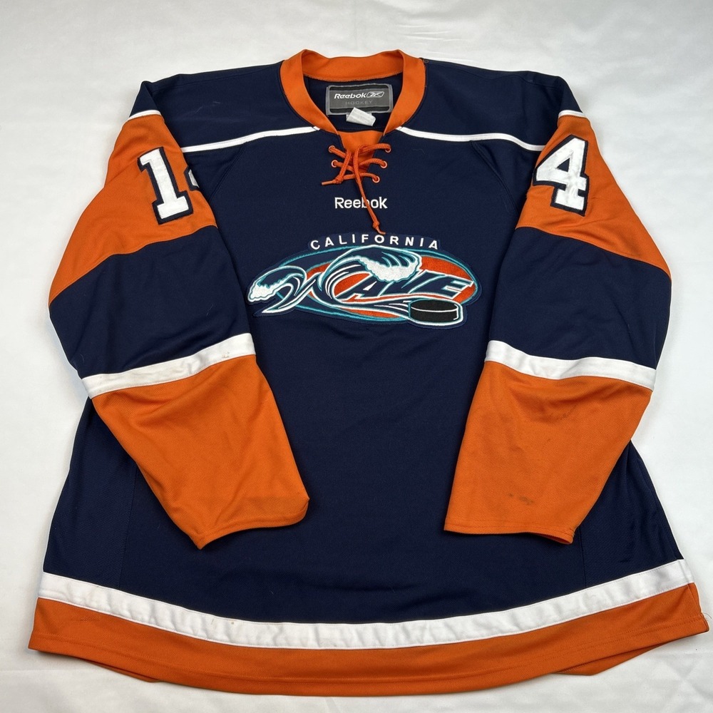 VTG Reebok California Wave Hockey Team Game Jersey Blue Sz XXL Laces Embroidered